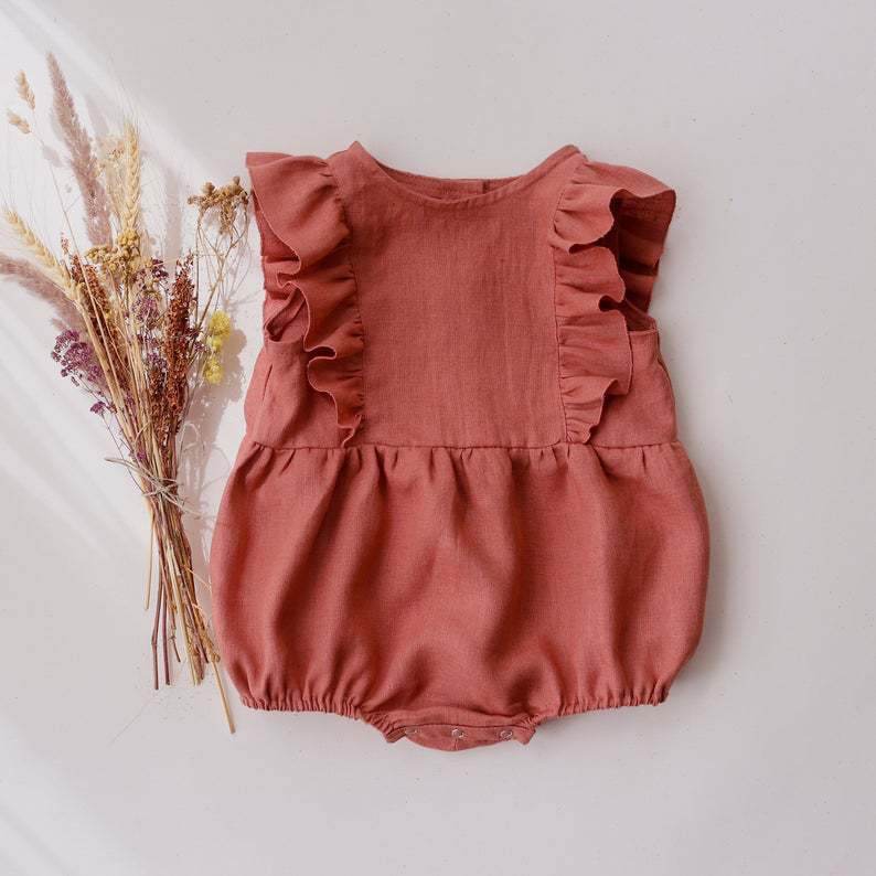 Baby Romper Baby Romper Cotton And Linen Pleated Trim Triangle Romper - Velora