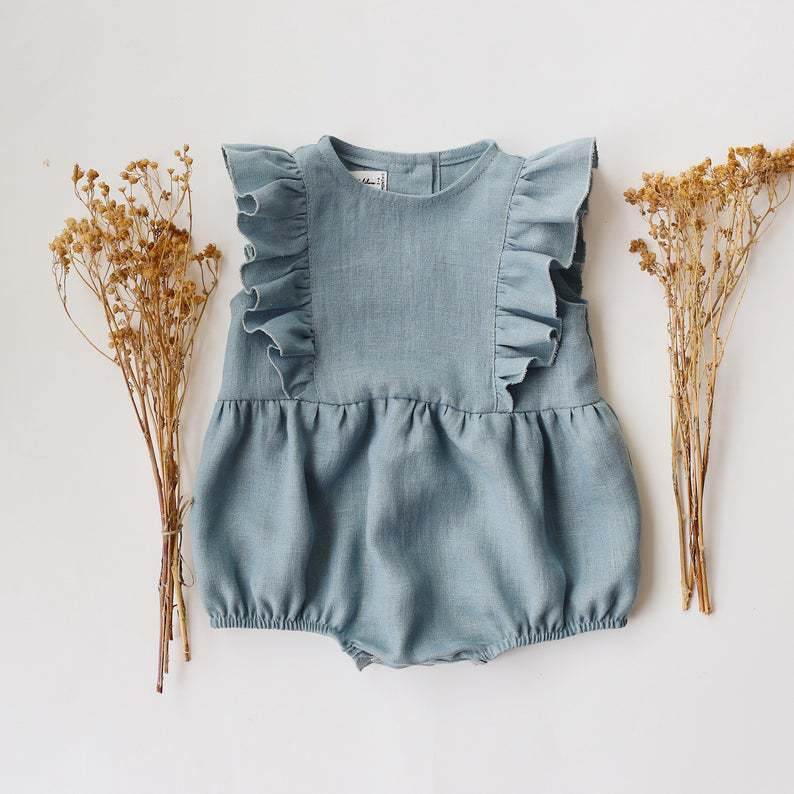Baby Romper Baby Romper Cotton And Linen Pleated Trim Triangle Romper - Velora
