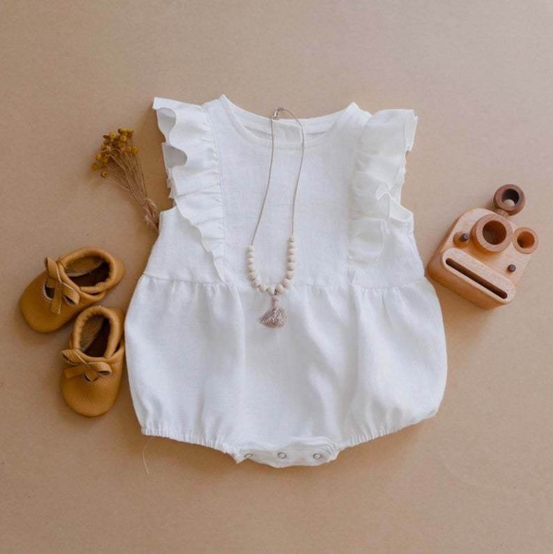 Baby Romper Baby Romper Cotton And Linen Pleated Trim Triangle Romper - Velora