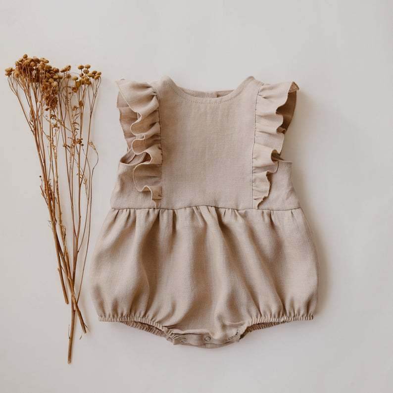 Baby Romper Baby Romper Cotton And Linen Pleated Trim Triangle Romper - Velora