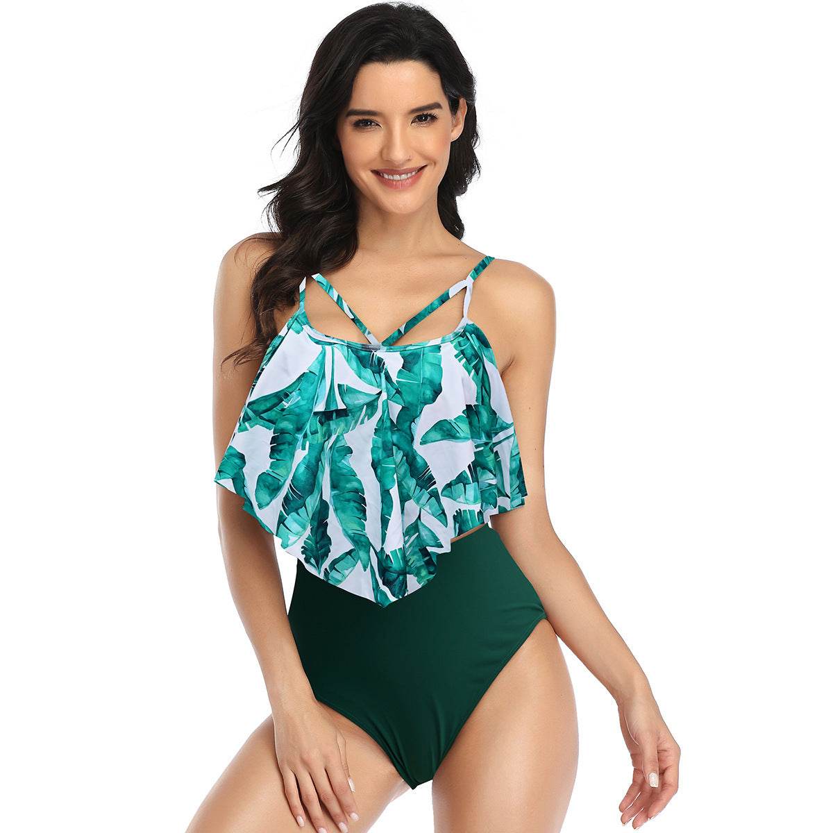 Multicolor Ruffled Belly-covering Split Swimsuit - Velora