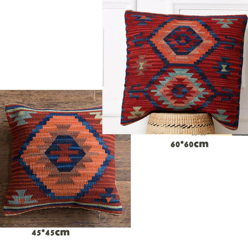 American Country Style Imported From India Ethnic Style Kilim Hand Woven Hard Wool Pillow Cover Cushion - Velora
