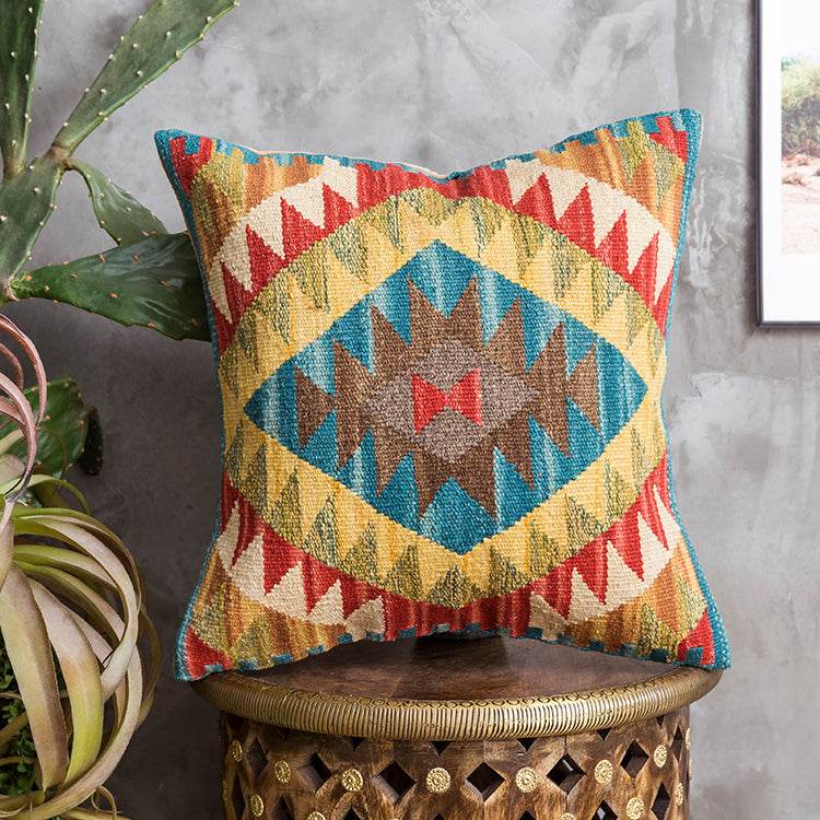 American Country Style Imported From India Ethnic Style Kilim Hand Woven Hard Wool Pillow Cover Cushion - Velora