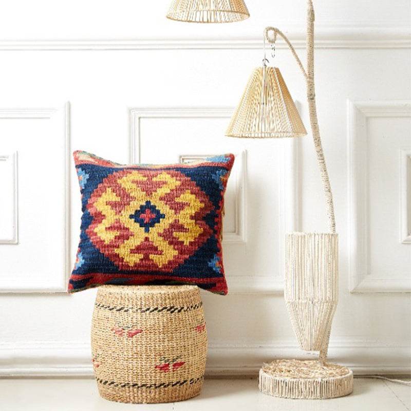 American Country Style Imported From India Ethnic Style Kilim Hand Woven Hard Wool Pillow Cover Cushion - Velora
