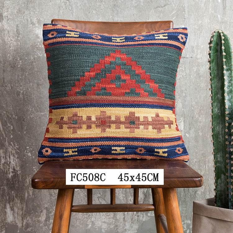 American Country Style Imported From India Ethnic Style Kilim Hand Woven Hard Wool Pillow Cover Cushion - Velora