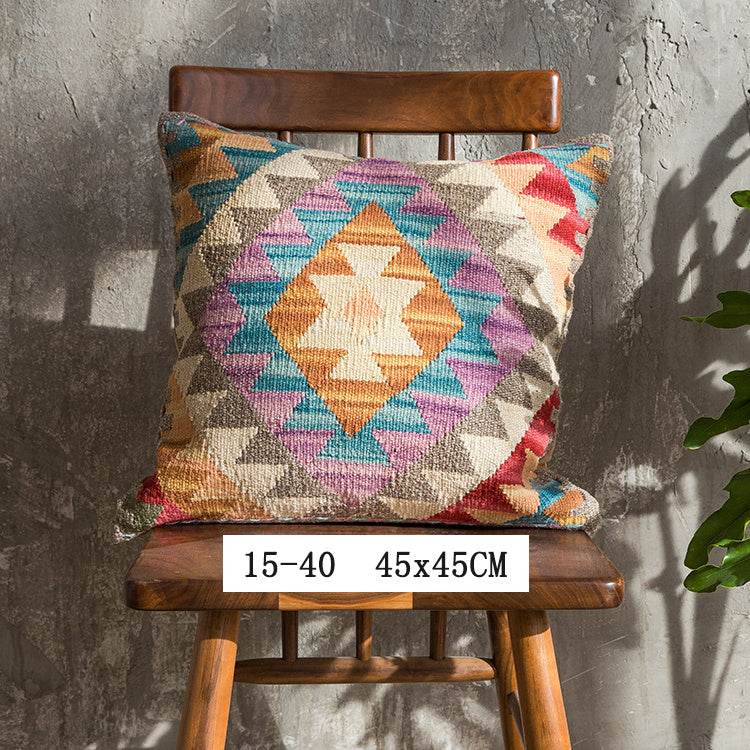 American Country Style Imported From India Ethnic Style Kilim Hand Woven Hard Wool Pillow Cover Cushion - Velora