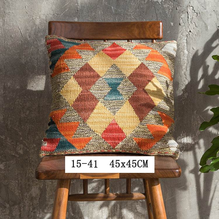 American Country Style Imported From India Ethnic Style Kilim Hand Woven Hard Wool Pillow Cover Cushion - Velora