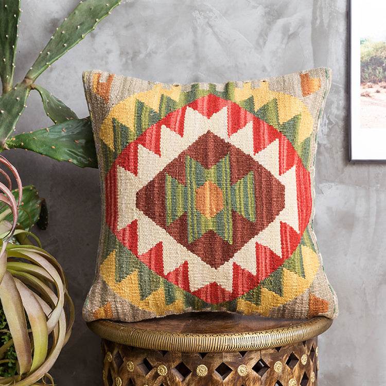 American Country Style Imported From India Ethnic Style Kilim Hand Woven Hard Wool Pillow Cover Cushion - Velora