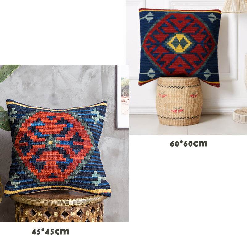 American Country Style Imported From India Ethnic Style Kilim Hand Woven Hard Wool Pillow Cover Cushion - Velora