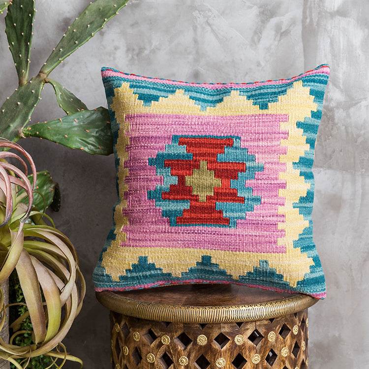 American Country Style Imported From India Ethnic Style Kilim Hand Woven Hard Wool Pillow Cover Cushion - Velora