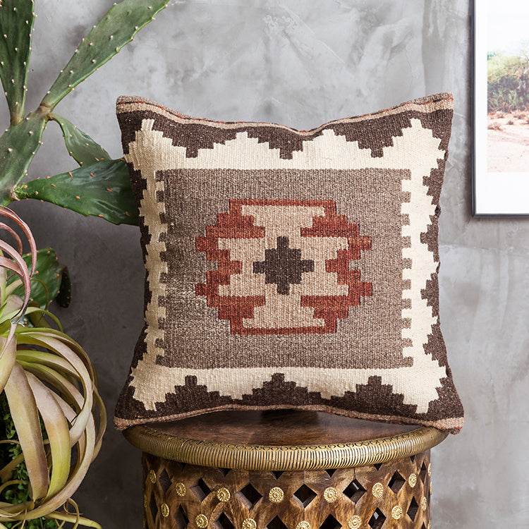 American Country Style Imported From India Ethnic Style Kilim Hand Woven Hard Wool Pillow Cover Cushion - Velora