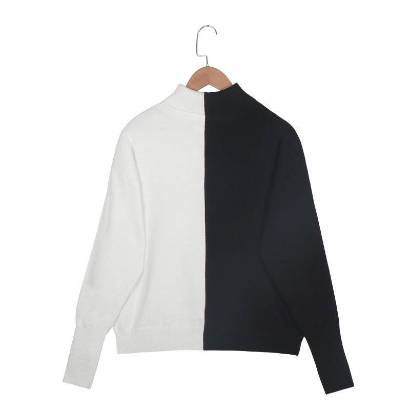 Casual Simple Contrast Color Turtleneck Sweater - Velora