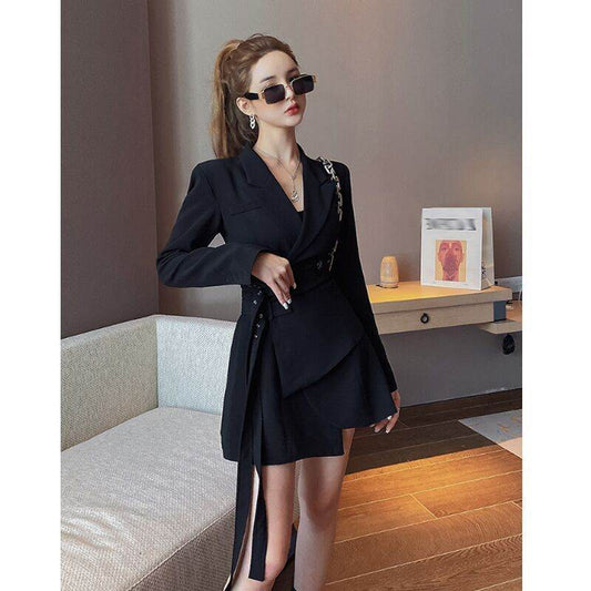 Elegant Blazer Dress Mini flared V-neck Dress - Velora