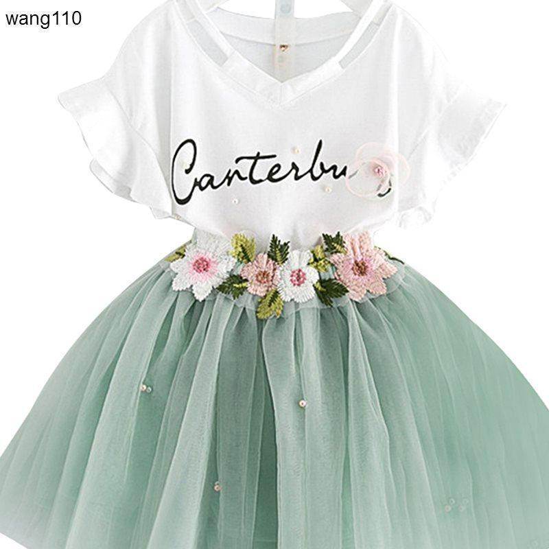 Summer Kids Girls Clothing Sets 2 pcs T-shirt Hole Pants Set - Velora