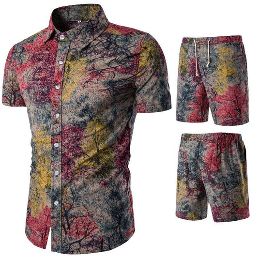Fashion Men's Printed Short-Sleeved Shirt Suit - Velora