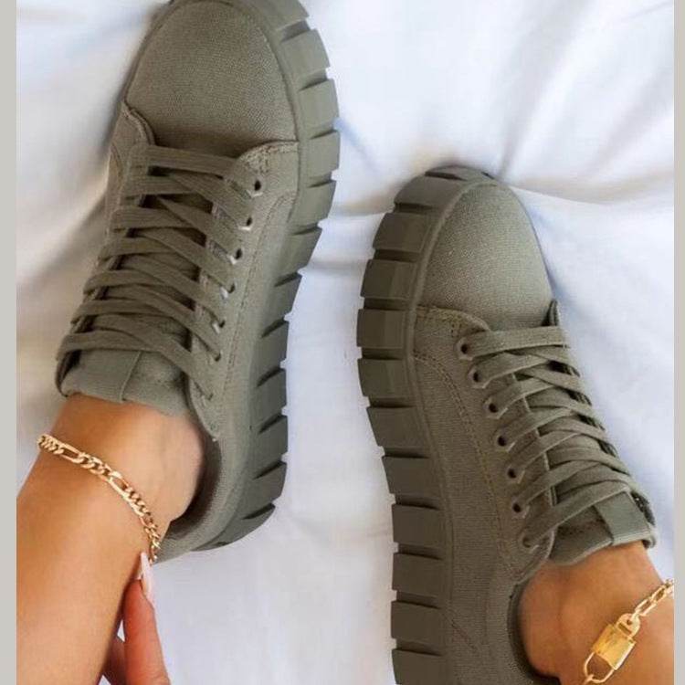 Lace-up Canvas Shoes Summer Round Toe Platform Single Shoes For Women Sneakers - Velora