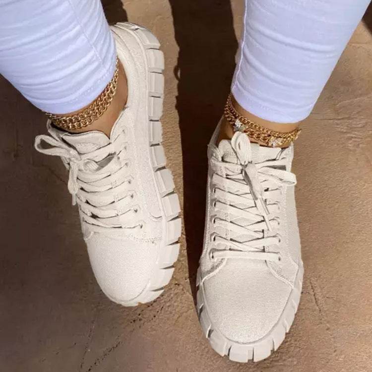 Lace-up Canvas Shoes Summer Round Toe Platform Single Shoes For Women Sneakers - Velora
