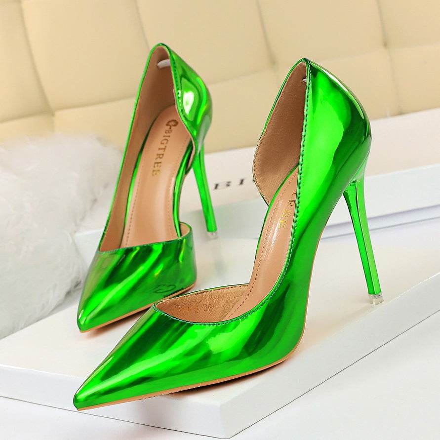 Metallic High Heels Stiletto High Heel Side Hollow Sexy Nightclub Women's Singles Shoes - Velora
