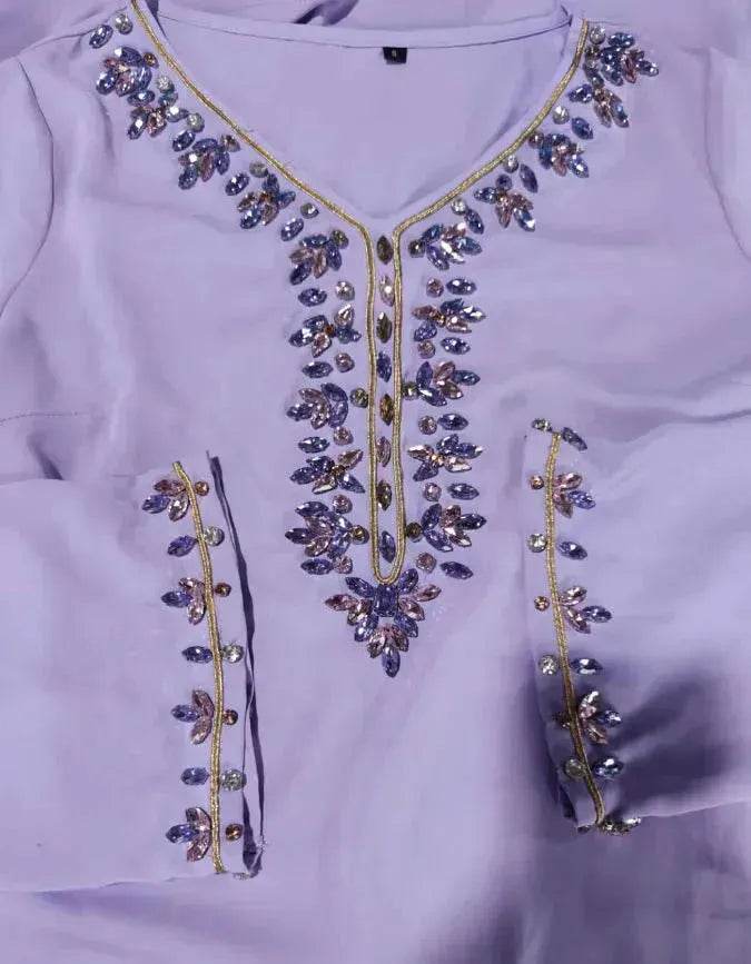 Casual Light Purple Heavy Industry Rhinestone Phnom Penh Robe Middle East Turkey Dress - Velora