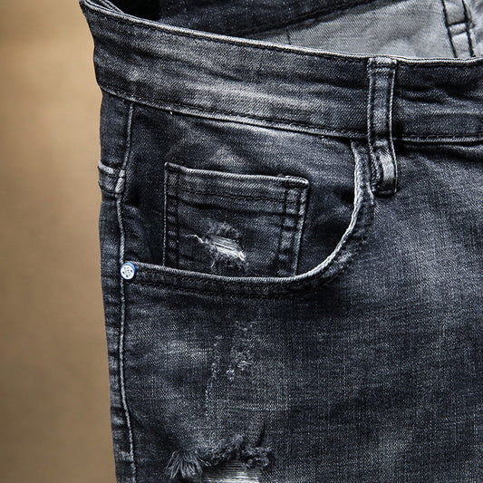 Summer Fashion Brand Worn Out Denim Shorts Youth Handsome 5-point Denim Small Straight Breeches Men"s Denim Pants Jeans - Velora
