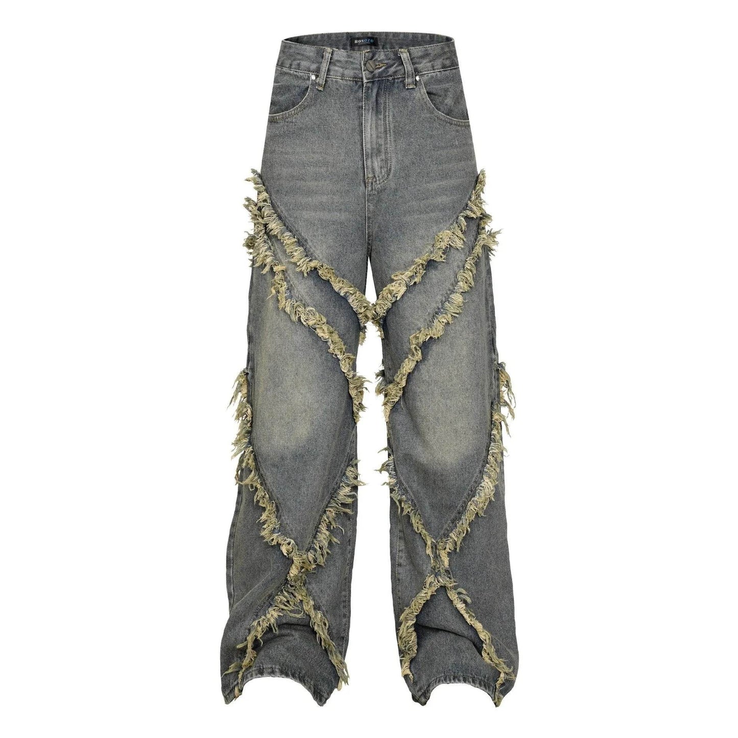 Wash Distressed Stitching Baggy Jeans Pant With Whiskers Same Style For Men And Women