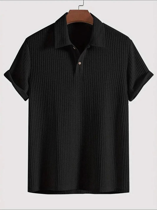 Men's Waffle-Knit Collared Neck Short Sleeve Polo - Velora