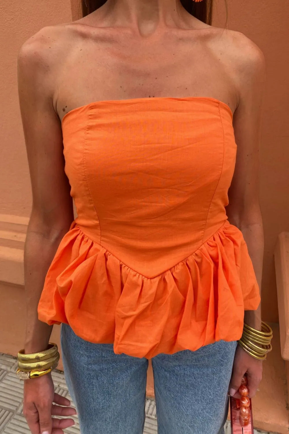 Smocked Back Bubble Hem Tube Top - Velora