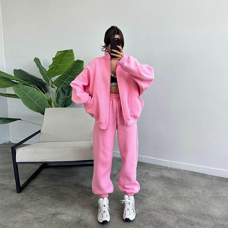 Sports Suits With Pockets Stand-up Collar Zipper Cardigan And Drawstring Trousers Fashion Jogger Set Outfits Tracksuits Women's Clothing - Velora