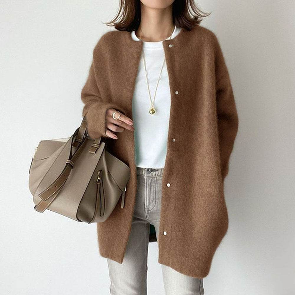 Loose Round Neck Single Breasted Cardigan Fashion Solid Color Coat Jacket Autumn And Winter Women's Clothing - Velora