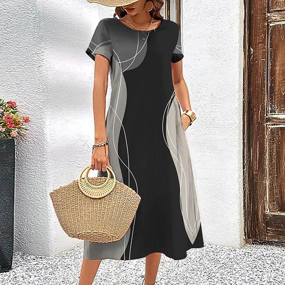 Simple Line Pattern Top Casual Fashion A- Line Elegant Skirt - Velora