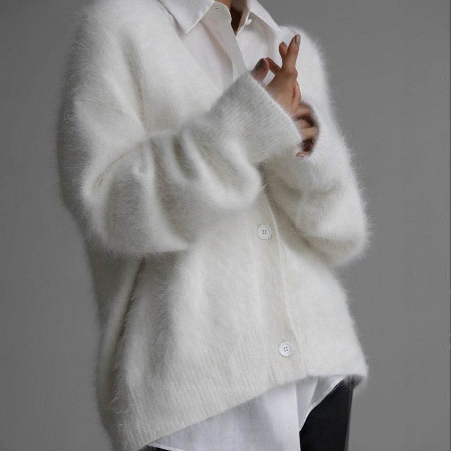 Loose V-neck Button Cardigan Fall Winter Fashion Single Breasted Knitted Sweater Top Women's Clothing - Velora