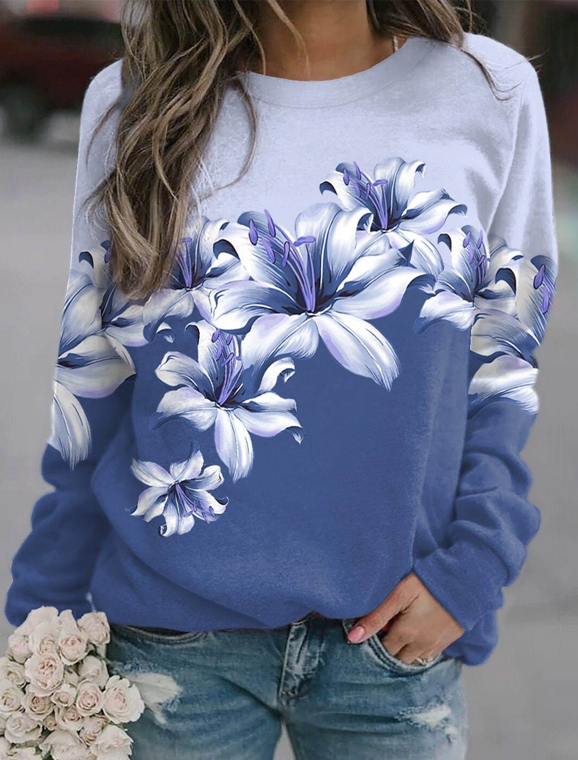 Women's Pullover Printed Sports Round Neck Long Sleeve - Velora