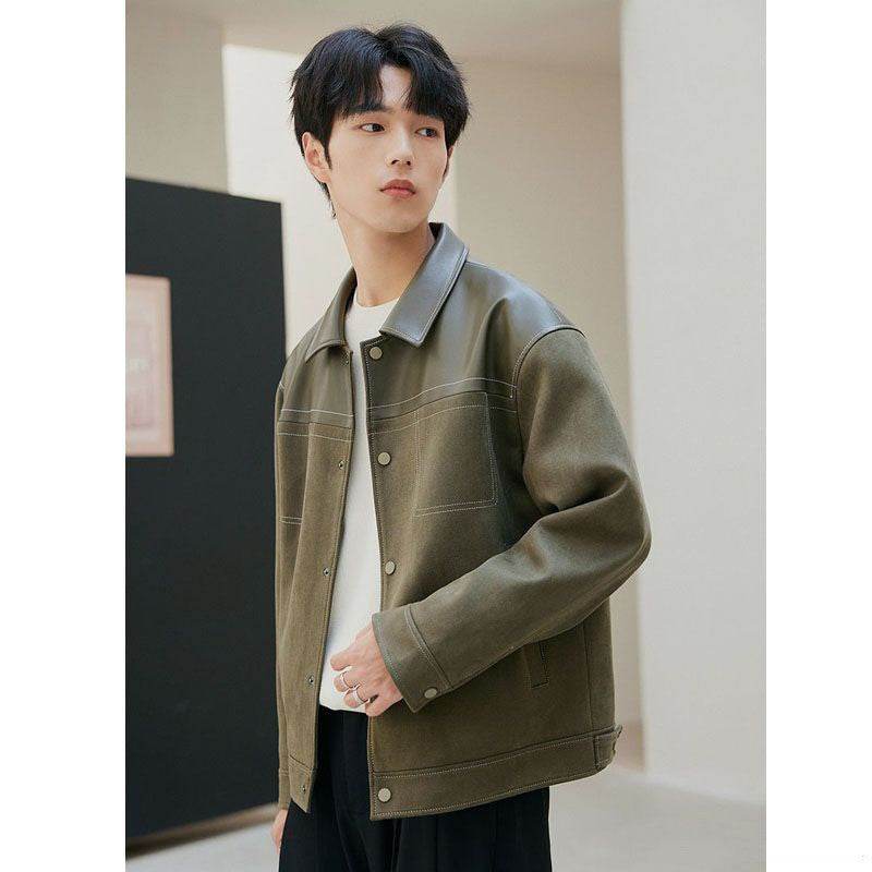 PU Leather Jacket Casual Pu Handsome Men's Clothing Loose Top Coat - Velora
