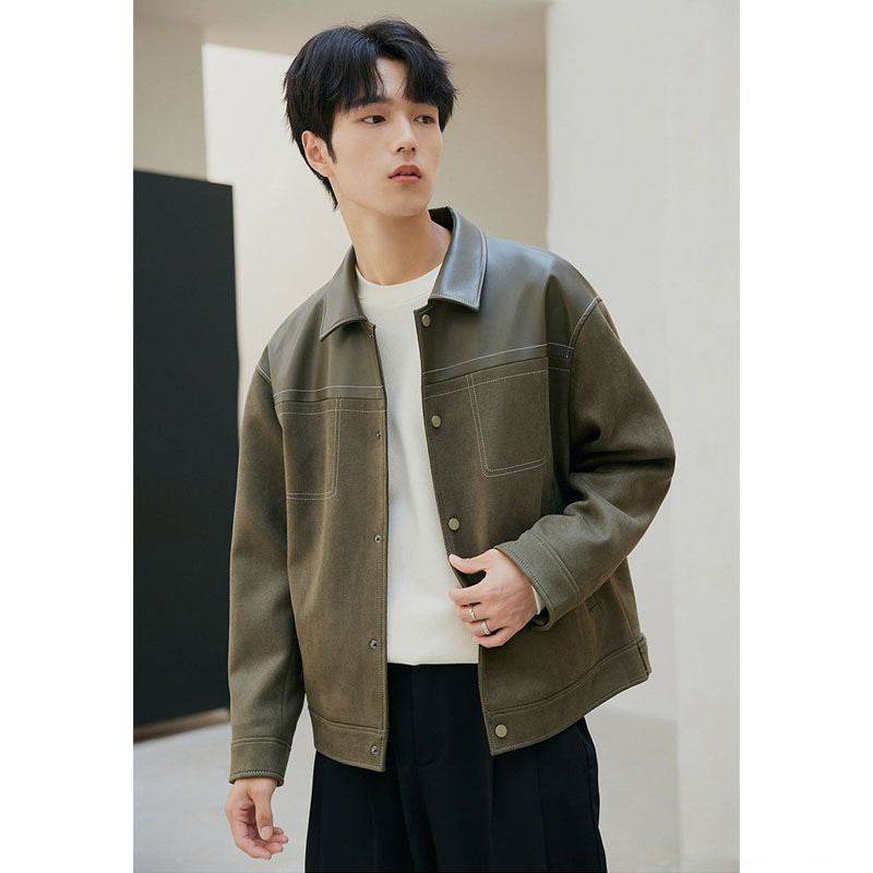 PU Leather Jacket Casual Pu Handsome Men's Clothing Loose Top Coat - Velora