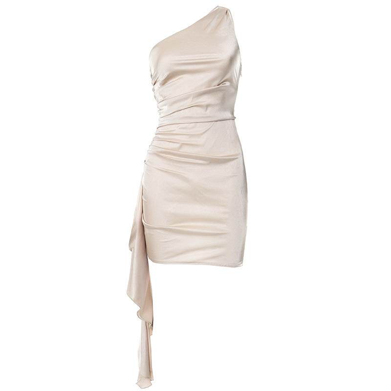 One-shoulder Sleeveless Mini Dress Sexy Slim Backless Skirt Party Wedding Dresses Womens Clothing - Velora