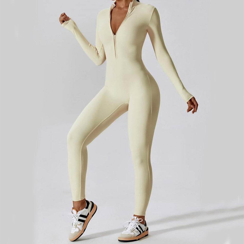 Zipper Long Sleeve Jumpsuit Yoga Fitness Training Pants Tight Hip Seamless Sports Jumpsuit For Women Clothing - Velora