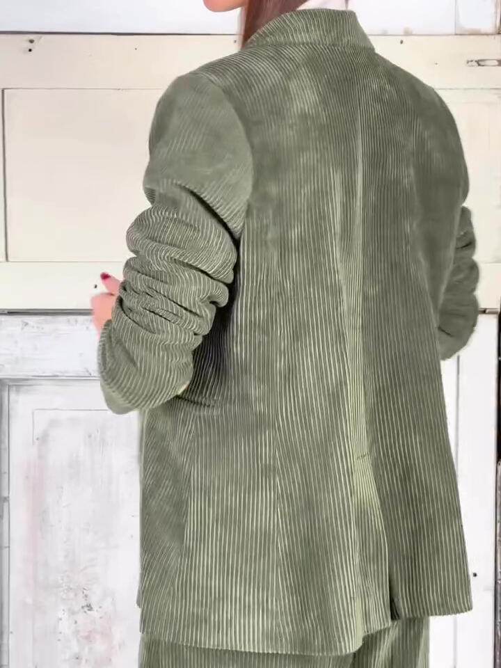 Casual Commuting Corduroy Blazer & Pants Set - Velora