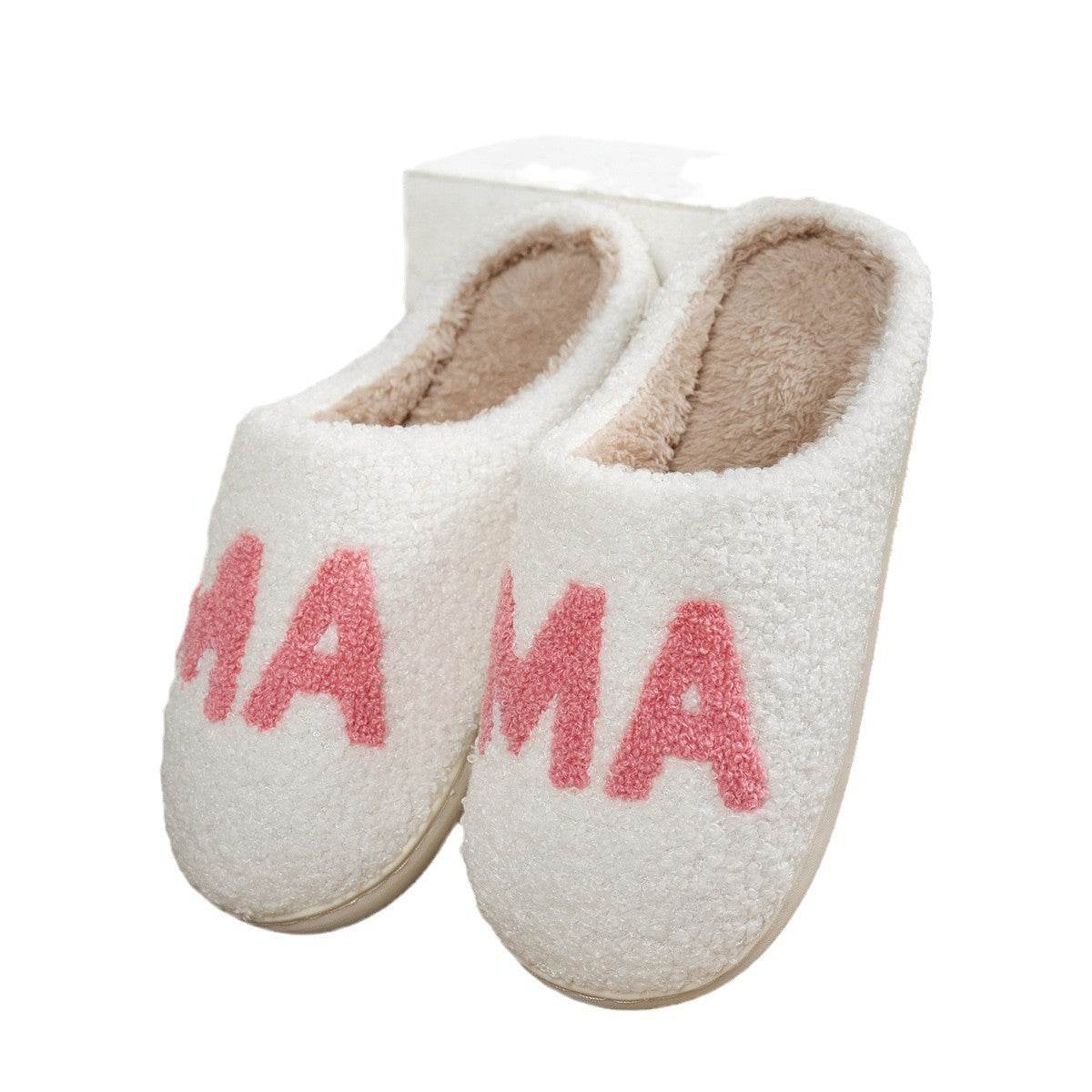 Warm And Cozy MAMA Christmas Gift Plush Cotton Slippers Thick Non-Slip Sole Indoor Slippers Shoes - Velora