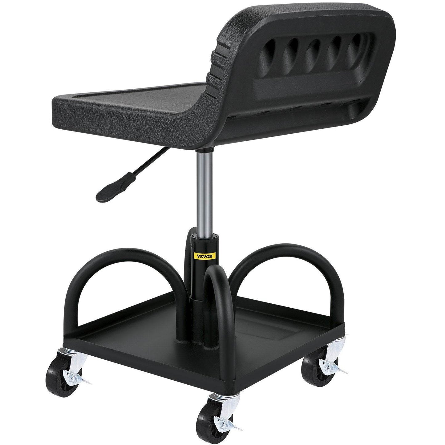 Rolling Garage Stool, 300LBS Capacity, Adjustable Height From 15.7 In To 20.5 In, Mechanic Seat With 360-degree Swivel Wheels And Tool Tray, For Workshop, Auto Repair Shop, Black - Velora
