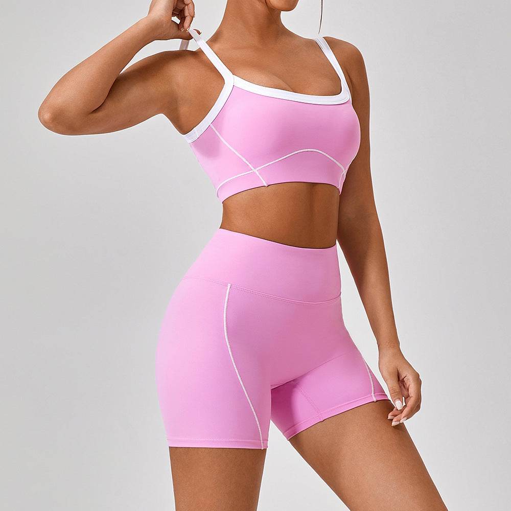 Outdoor Sports Yoga Suits Women's Spaghetti Strap Contrast Color Fitness Set Outfits - Velora