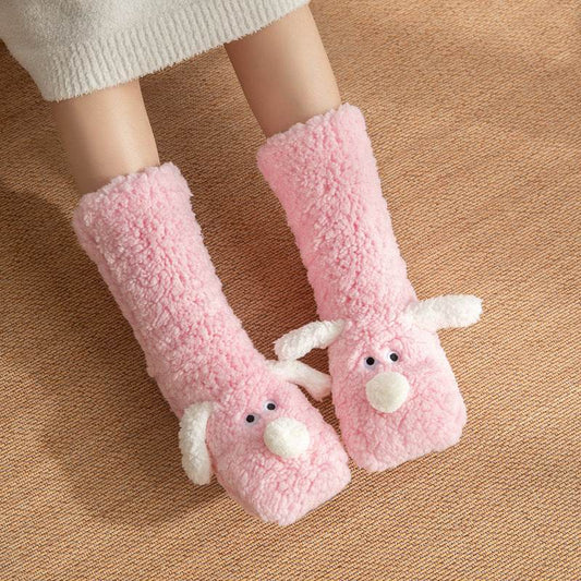 Cute Cartoon Dog Floor Socks Winter Warm Non-slip Plush Socks For Women - Velora