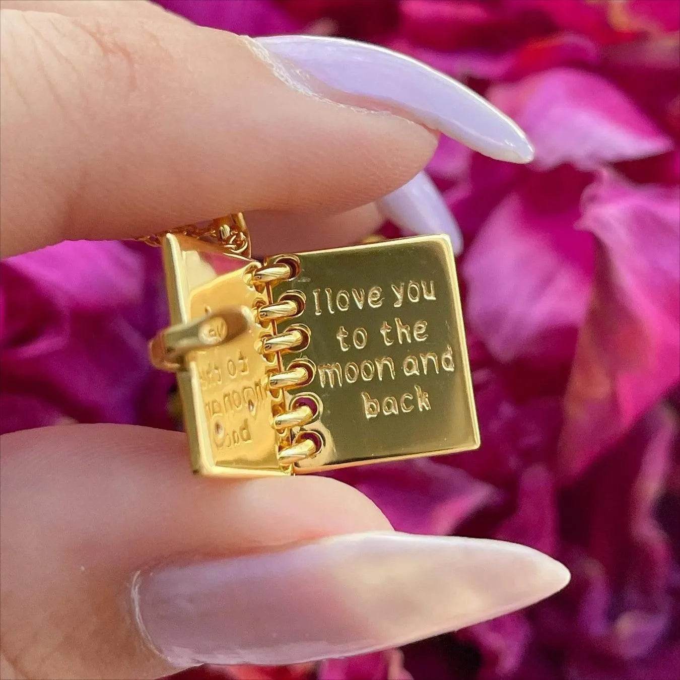 Openable Love Book-shaped Necklace With Stars Moon And Letters Engraved Fashion Personality Pendant Necklace For Valentine's Day Gift - Velora