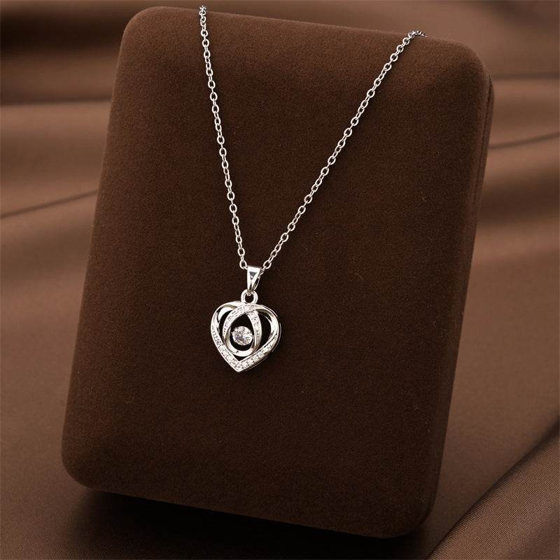 Fashion Dancing Love Necklace With Rhinestones Personality Creative Clavicle Chain Heart-shaped Necklace For Valentine's Day Gift - Velora
