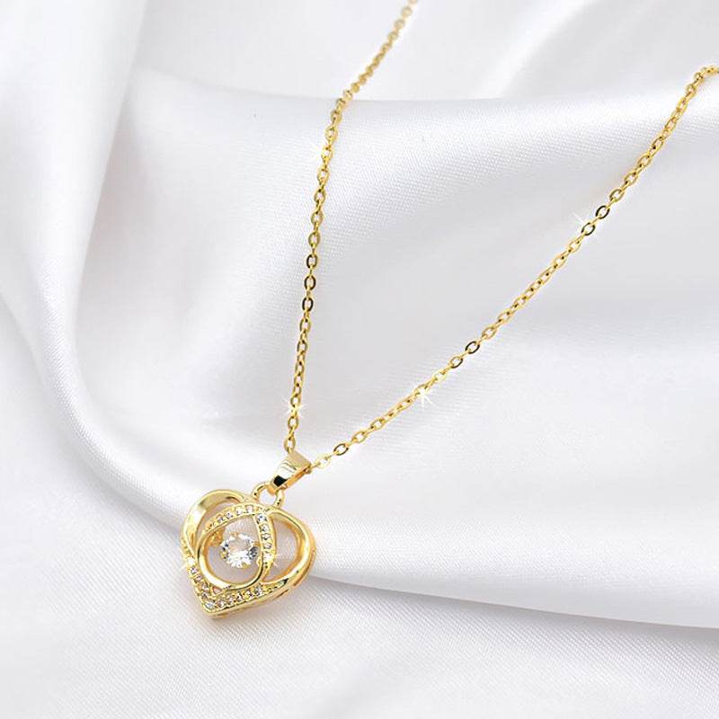Fashion Dancing Love Necklace With Rhinestones Personality Creative Clavicle Chain Heart-shaped Necklace For Valentine's Day Gift - Velora