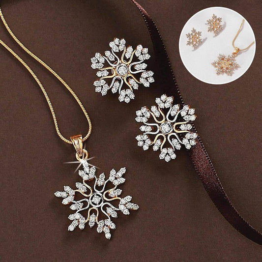 3pcs Snowflake Necklace Set With Rhinestones Earrings And Clavicle Chain Pendant Necklace Valentine's Day Gift - Velora