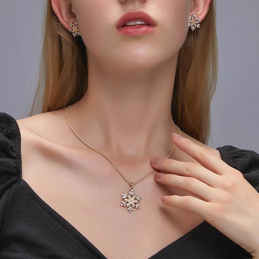 3pcs Snowflake Necklace Set With Rhinestones Earrings And Clavicle Chain Pendant Necklace Valentine's Day Gift - Velora
