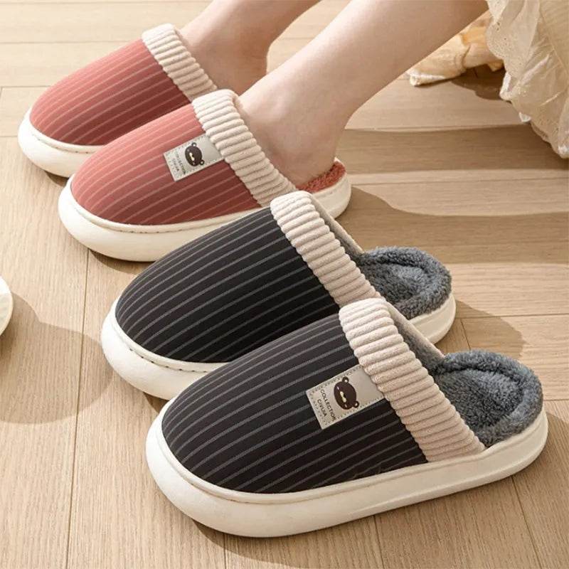 Striped Slippers β Non-Slip Warm Wear-Resistant Footwear - Velora