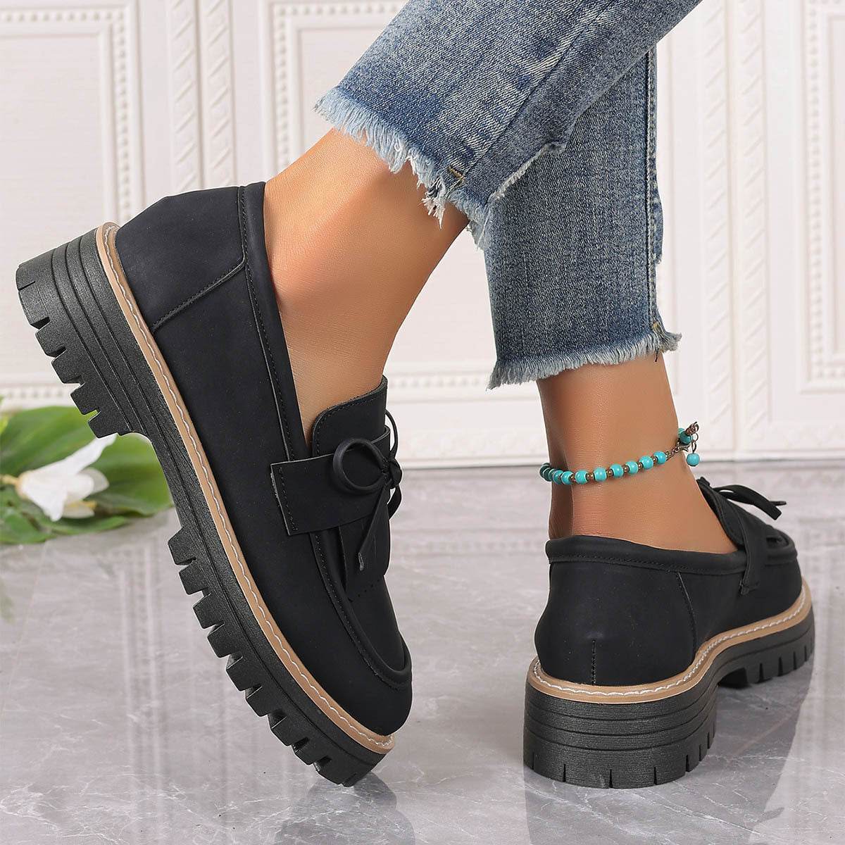 Fashion Buckle Loafers For Women British Style Height-increasing Thick-soled Casual Shoes - Velora
