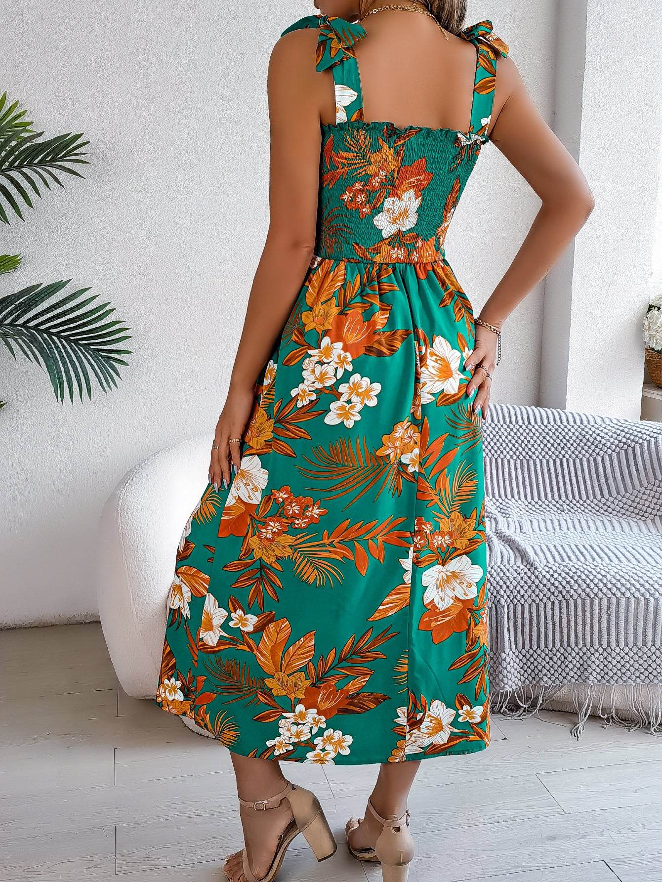 Flowers Print Suspender Corset Dress Ins Fashion Holiday Beach Long Dresses Summer Clothing For Women - Velora