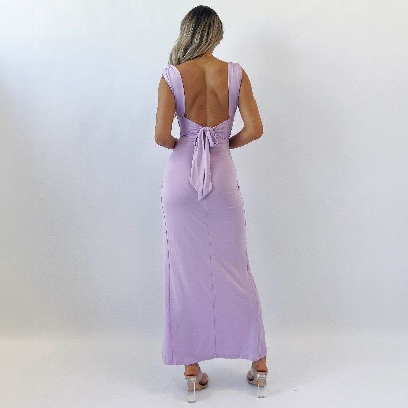 Slim Sleeveless Slit Dress With Back Tie Design Fashion Temperament Dresses For Women Clothing - Velora